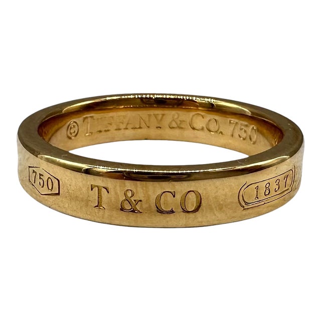 Designer Tiffany 1837 Band Ring 18kt Yellow Gold Size 6.5 For Sale