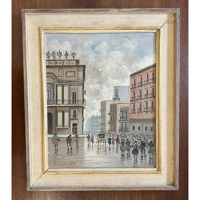 B. Ciappa, Place Animée en Italie, Oil on Wood, Framed For Sale - Image 10 of 10