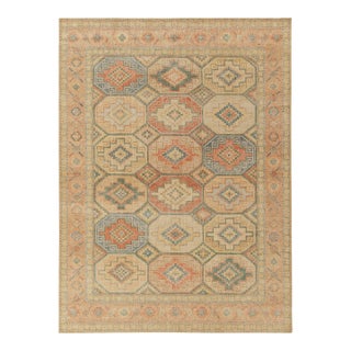 Distressed Style Rug in Orange, Blue & Beige Geometric Pattern by Rug & Kilim For Sale