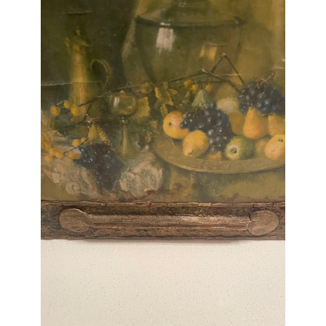 Wood 19th Century French Still Life Oil Painting on Ornate Carved Wood, Signed. For Sale - Image 7 of 12