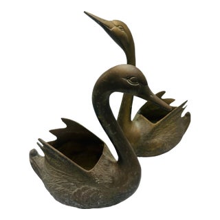 Vintage Brass Swan Planters, a Pair For Sale