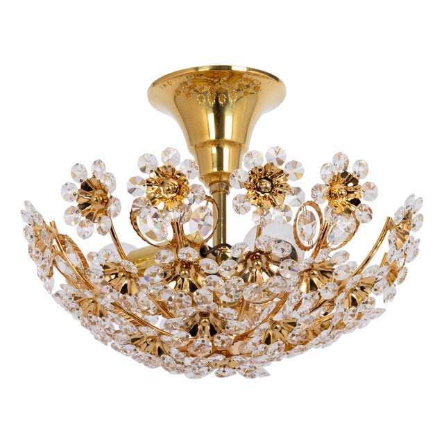 Cut-Glass Flower Flush Mount from Palwa, Germany, 1970s For Sale