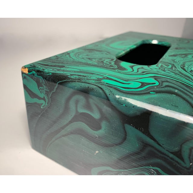 Vintage Handcrafted/Painted Faux Malachite Tissue Box For Sale In Chicago - Image 6 of 9