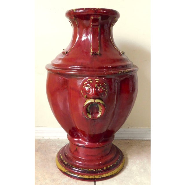 Large 25" Ornate Bombay Red Stoneware Figural Lion Handle Urn Vase For Sale - Image 17 of 17