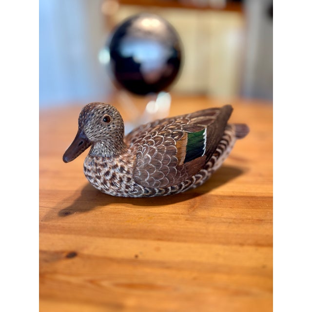 Wood Vintage Hand-Carved Wooden Duck Decoy Sculpture, Signed & Dated 1976 (96?) | Folk Art For Sale - Image 7 of 7