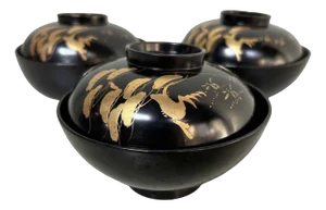 Urushi Maki-E Rice Bowls, Japan, 1910s, Set of 3