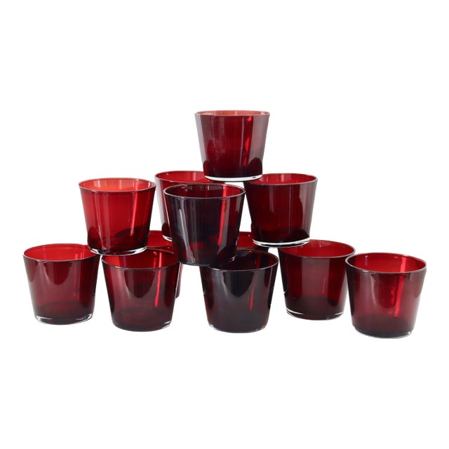 Ruby Red Double Old-Fashioned Glasses - Set of 12 For Sale