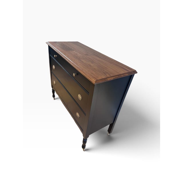 Late 19th Century Restored 19th-Century American Empire Revival 3-Drawer Chest in Carbon Black & Walnut For Sale - Image 5 of 12