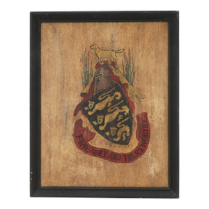 Vintage Painted Family Crest Plaque With Motto “Friendly and Trustworthy” (Painted on Wood)