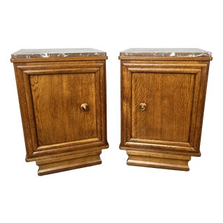 Antique French Oak Bedside Tables with Marble Tops, Set of 2 For Sale