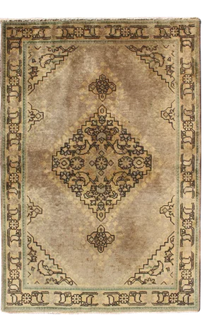 Earth Tone Vintage Tabriz Rug With Geometric Pattern and Medallion