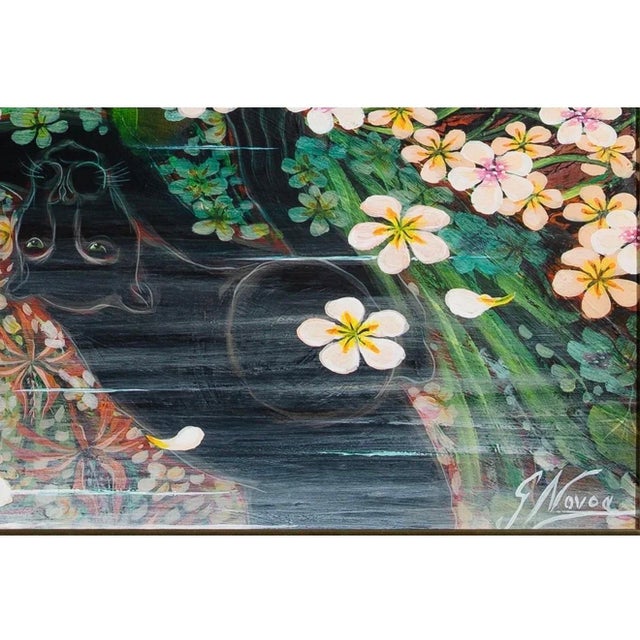 Contemporary Gustavo Novoa, Panthers in Jungle Oil Painting Surrealist Art Gustavo Novoa Green Dark Mirror For Sale - Image 3 of 6