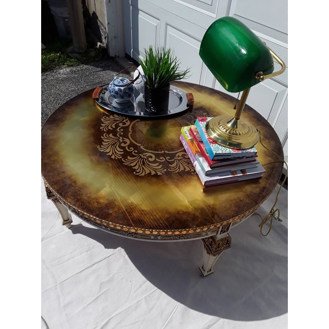 19th Century Round French Hand Painted Gilt Coffee Table with Glass Top For Sale - Image 9 of 13