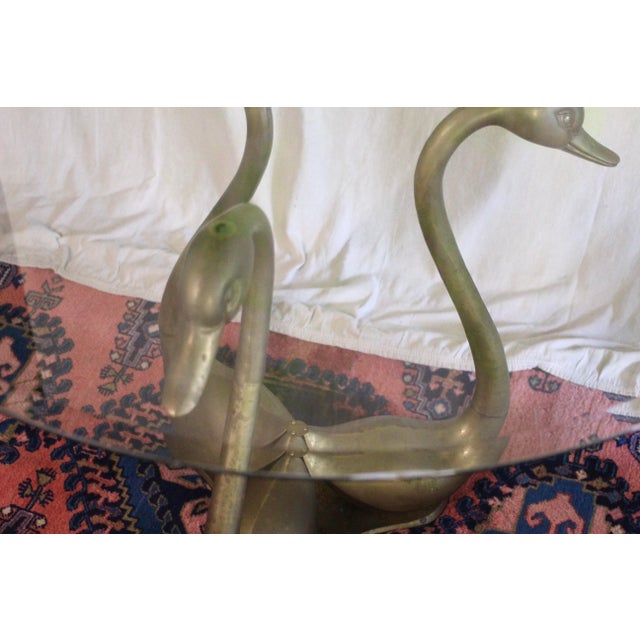 Large Brass Swan Dining Table With a Glass Top From the 1970s For Sale - Image 11 of 18