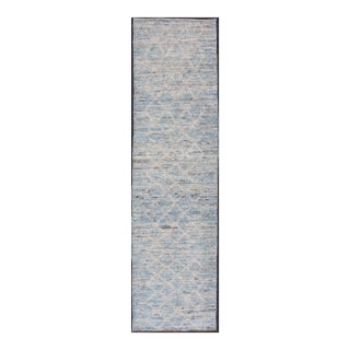 Modern Rug With Traditional Design in Cream and Sky Blue Color 2'9 X 10'11 For Sale