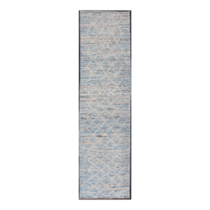 Modern Rug With Traditional Design in Cream and Sky Blue Color 2'9 X 10'11