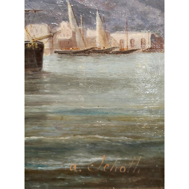 19th Century Anton Schoth-Fishermen in Italian Village Seashore-19th Century Oil Painting For Sale - Image 5 of 9