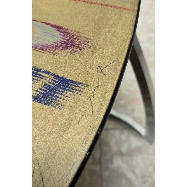 Carlo Malnati Post-Modern Italian Gold Abstract Print Side Table Oval 80s 90s For Sale - Image 15 of 15