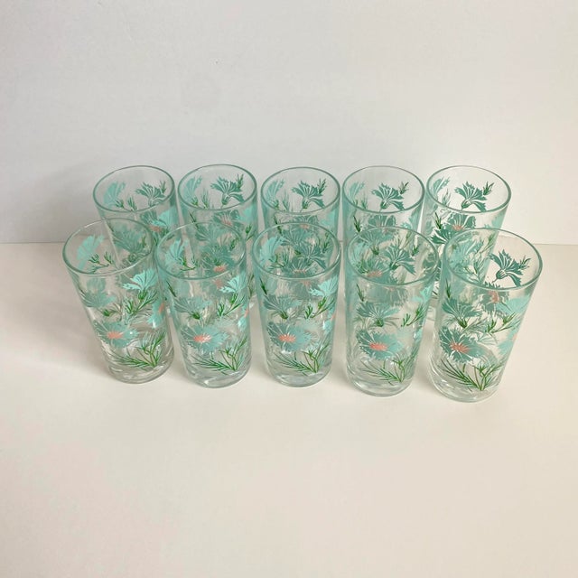 1960s Set of 4 Reserved for Randi Taylor Smith Ever Yours Boutonnière Tumbler Tall Glasses Retro Floral For Sale - Image 5 of 10