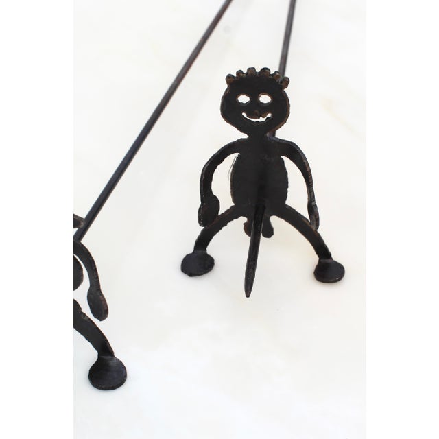 Brutalist 1990s Black Wrought Hotdog or Marshmallow Skewers in Male and Female Forms For Sale - Image 3 of 7