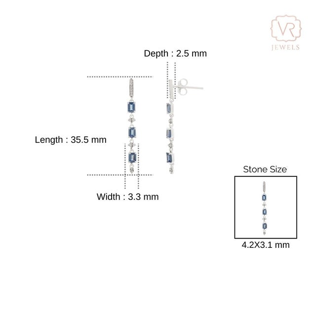 Cornflower Blue 14k White Gold Dangle Earrings of Blue Sapphire & Natural Diamonds- 2 Pieces For Sale - Image 8 of 12