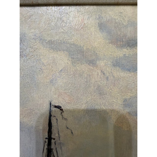 Paint Late 19th Century Oil "Leeboard Barges" by Edward De Looz-Block For Sale - Image 7 of 9