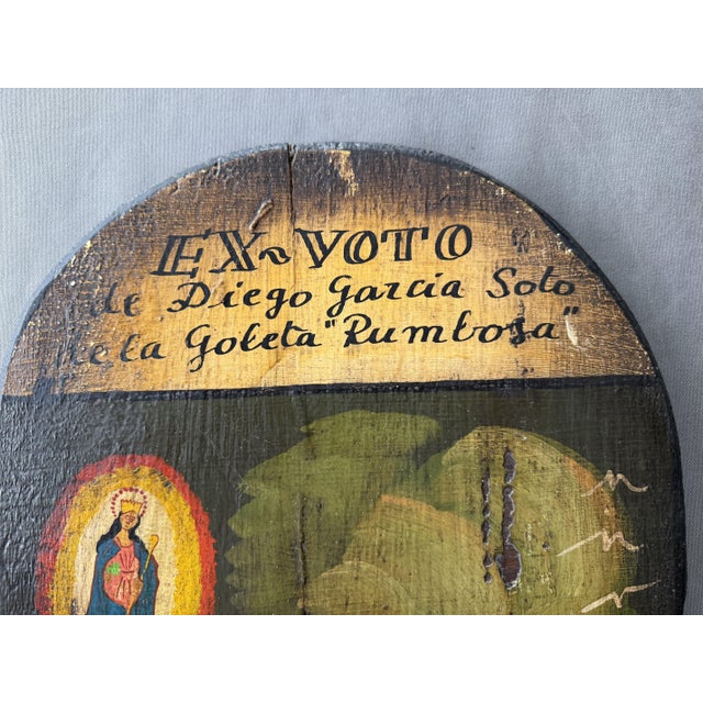 19th Century Diego Garcia Soto, Spanish Maritime Votive Offering Schooner Rumbosa, January 22, 1831 Oil Painting on Panel For Sale - Image 5 of 8