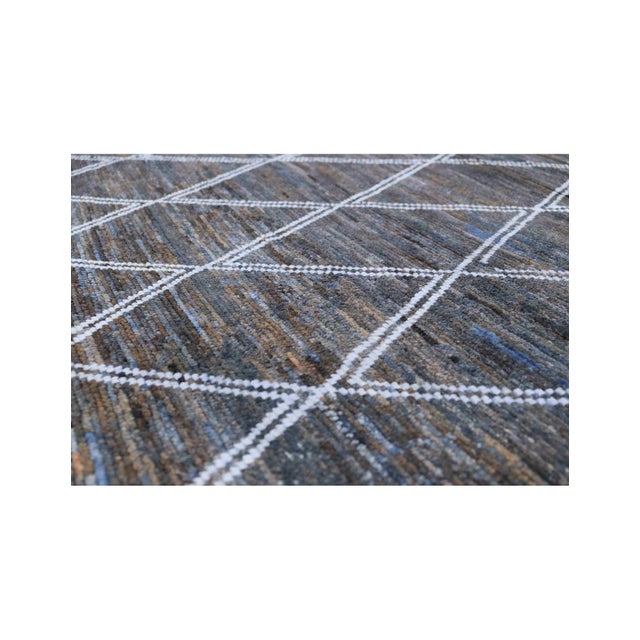 Blue & Black Modern Wool Rug For Sale - Image 4 of 8