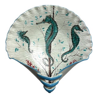 Italian Hand Painted Pottery With Seahorse For Sale