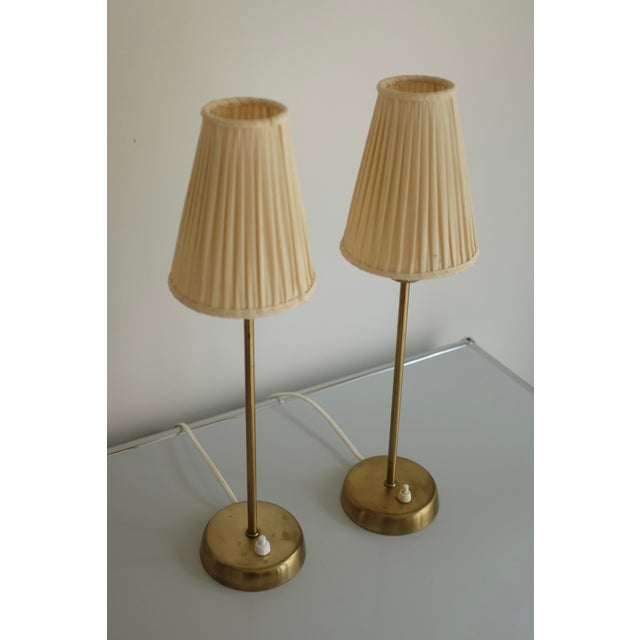 Mid-Century Modern 1950s Swedish Brass Side Lamps - a Pair For Sale - Image 3 of 14