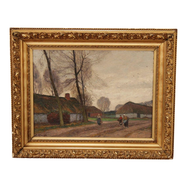 Antique German Village Original Oil Painting by Eugen Kampf For Sale