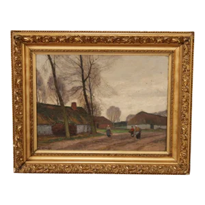 Antique German Village Original Oil Painting by Eugen Kampf