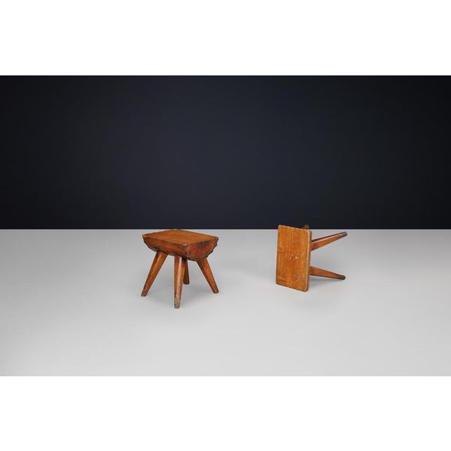 Brutalist Brutalist Pine Stool, France, 1960s For Sale - Image 3 of 10