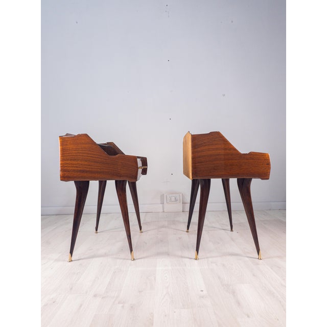 Brown Mid-Century Italian Bedside Tables with Double Glass Tops, 1950s, Set of 2 For Sale - Image 8 of 18