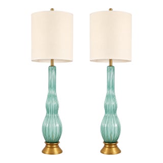 Mid 20th Century The Marbro Lamp Company – Vintage Murano Lamps in Turquoise Blue – A Pair For Sale