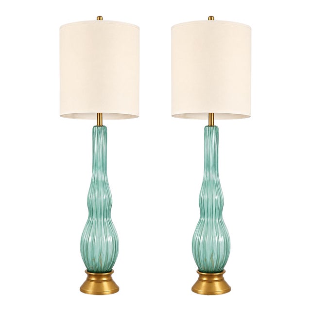 Mid 20th Century The Marbro Lamp Company – Vintage Murano Lamps in Turquoise Blue – A Pair For Sale
