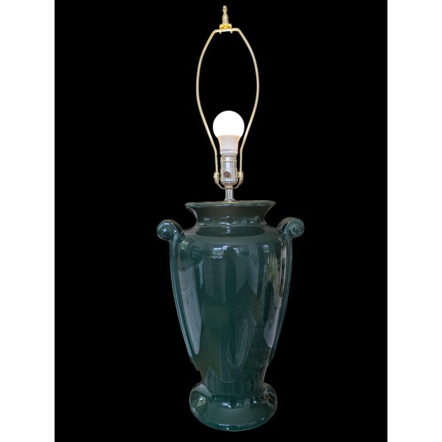 Vintage Neoclassical Green Ceramic Table Lamp For Sale - Image 4 of 14