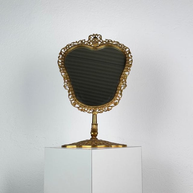 Italian Liberty Gilt Brass Table Mirror with Pierced Frame, 1900s For Sale - Image 9 of 18