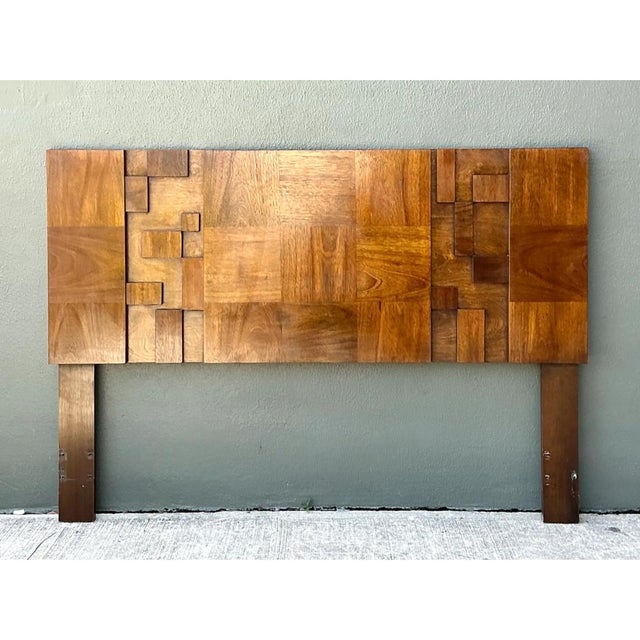 Wood Vintage Lane “Mosaics” Brutalist Wood Queen Headboard For Sale - Image 7 of 12