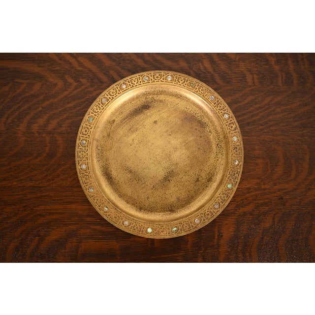 Tiffany Studios New York Bronze Doré Large Tray With Abalone Inlay For Sale - Image 9 of 13