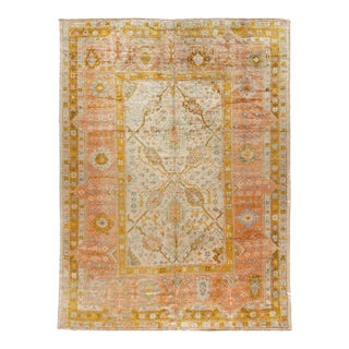 Ivory Angora Antique Oushak Rug - 8'5" x 11'2" For Sale