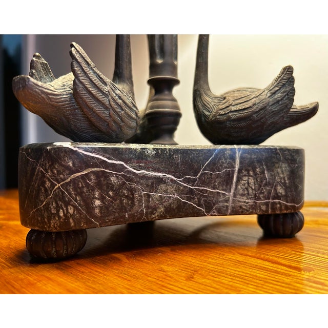 Metal Theodore Alexander Vintage Pair of Bronze & Marble Swan Table Lamps For Sale - Image 7 of 12