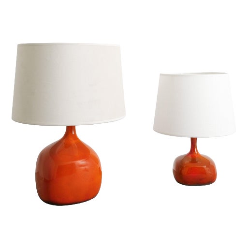 Mid-Century French Red Apple Ceramic Lamps by Jacques & Dani Ruelland, France, 1960s, Set of 2 For Sale