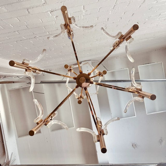 Gaetano Sciolari Brass and Glass Chandelier For Sale - Image 9 of 11