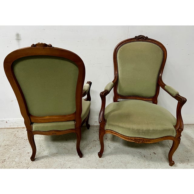 Louis XV Style Armchairs in Walnut, Set of 2 For Sale - Image 13 of 14
