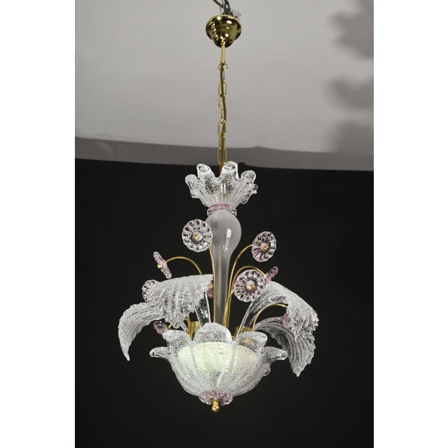 Charming Vintage Venetian Chandelier, Pink Flower Murano Glass, 1970s For Sale - Image 15 of 15