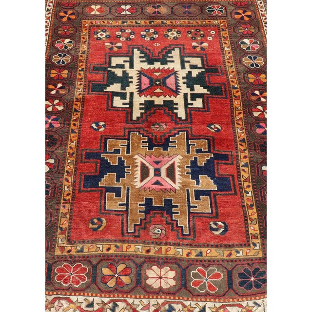 Antique Caucasian Kazak Rug With Sub-Geometric Star Medallions Design 4'4 X 6'0 For Sale In Atlanta - Image 6 of 12