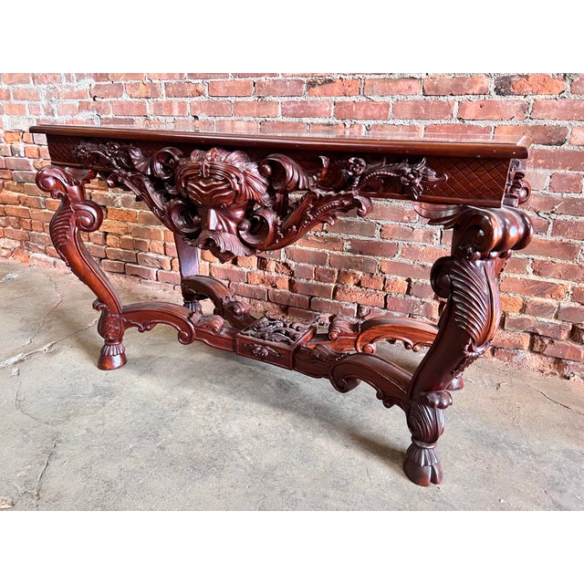 Rococo 1940s Carved Mahogany Foyer Console Table For Sale - Image 3 of 15