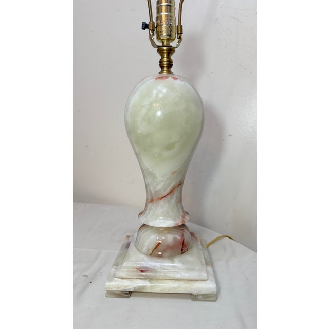 Abstract 1980s Abstract Large Solid Heavy Brown White Green Onyx Stone Electric Table Lamp Light For Sale - Image 3 of 12