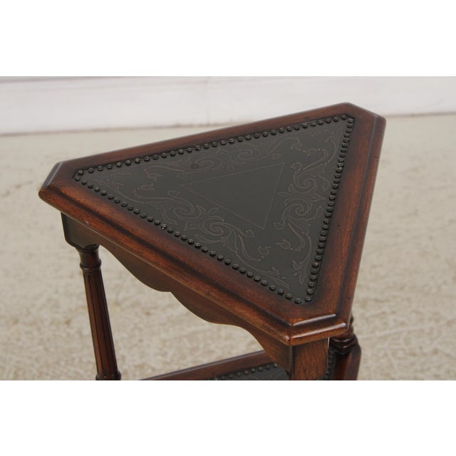 Theodore Alexander Pair of Theodore Alexander Mahogany 3 Tier Tables For Sale - Image 4 of 16